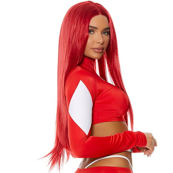 Long Straight Red Wig with Center Part Unisex - Picture 2 of 4